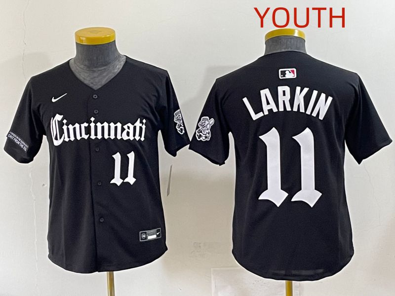 Youth 2025 Cincinnati Reds #11 Larkin Black Five generations Joint Name Nike MLB Jersey style 9